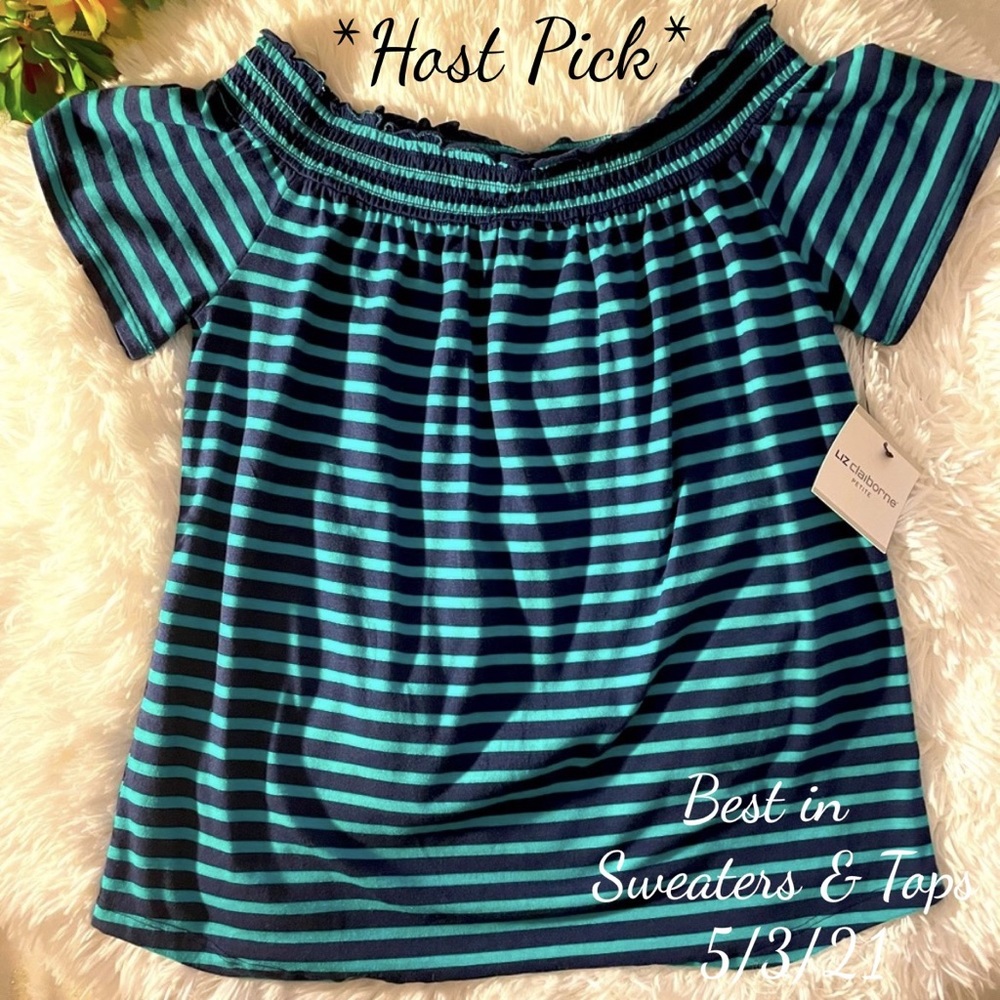 Liz Claiborne striped off the shoulder shirt